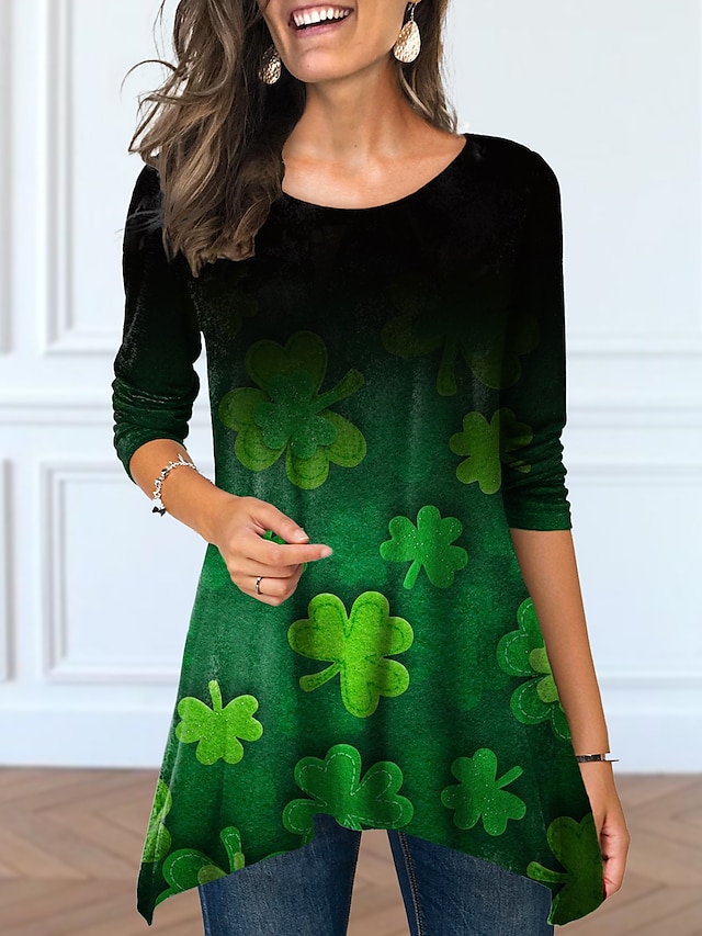 Women's T shirt Tee Leaf St. Patrick's Day Casual Holiday Weekend Green ...