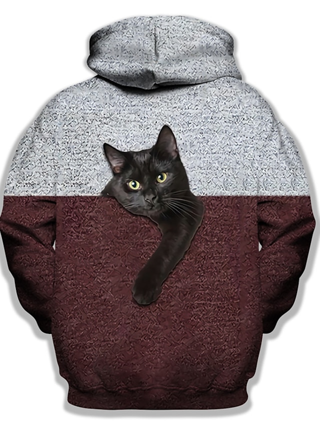 Mens Clothing Mens Hoodies & Sweatshirts | Mens Unisex Pullover Hoodie Sweatshirt Cat Graphic Prints Print Daily Sports 3D Print