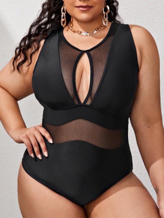 Womens Clothing Womens Swimwear | Womens Swimwear One Piece Monokini Bathing Suits Plus Size Swimsuit Open Back Mesh for Big Bus