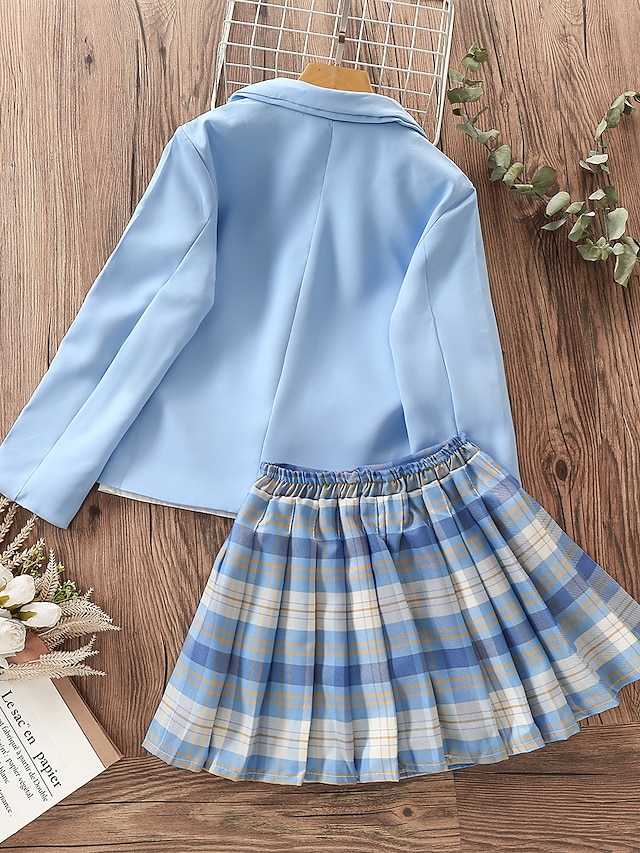 Baby & Kids Girls Clothing | Kids Girls Childrens Day Clothing Set 3 Pieces Long Sleeve Blue Embroidery Print Cotton Street Scho