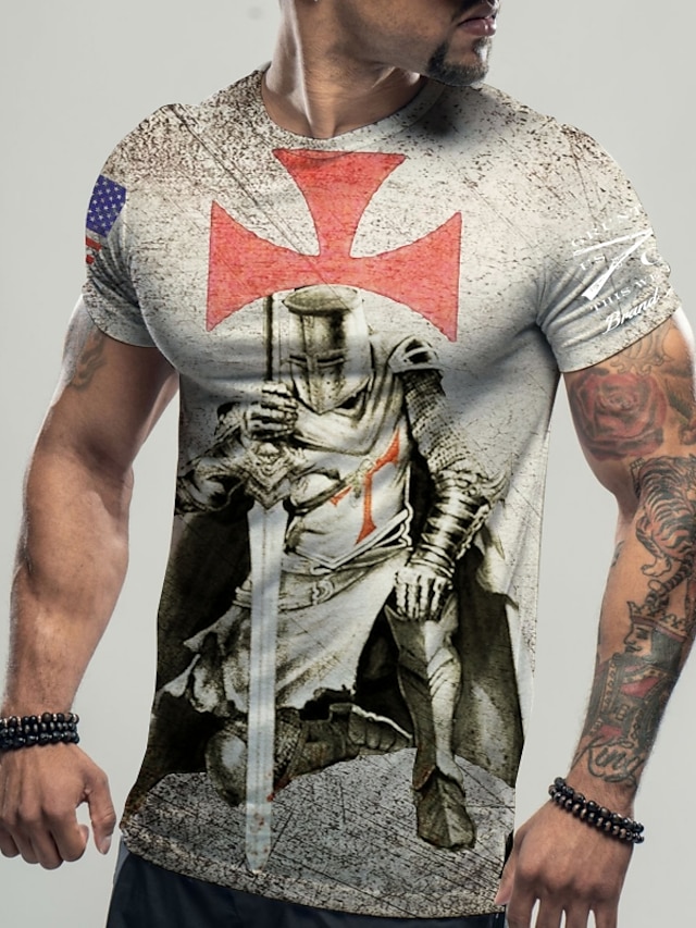 Mens Clothing Mens Tees & Tank Tops | Mens T shirt Tee Graphic Crew Neck Knight Casual Daily Short Sleeve Tops Lightweight Fashi