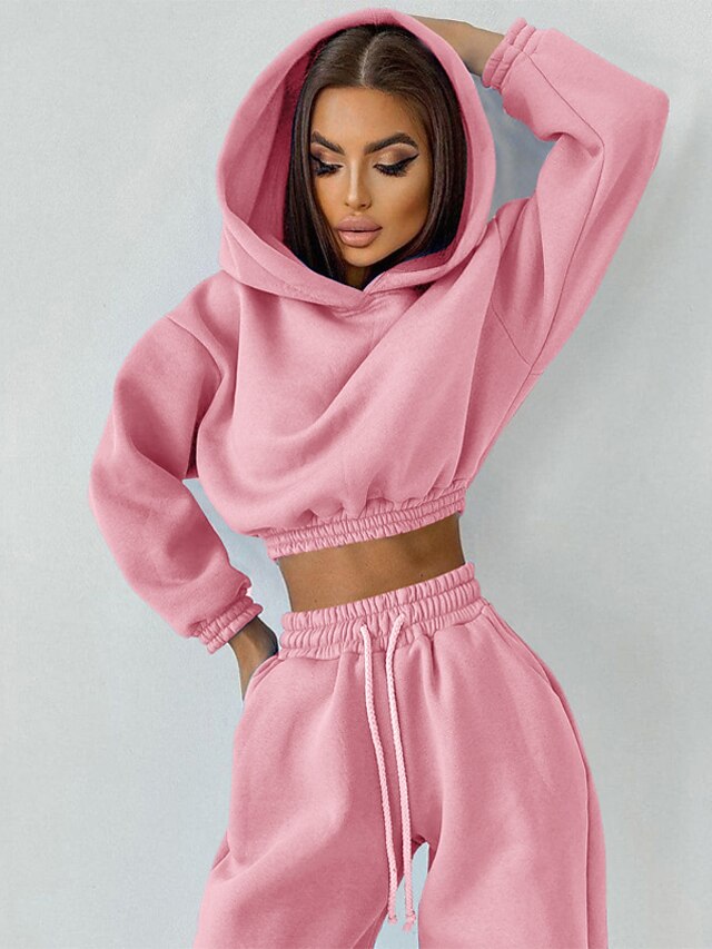 Mujer Básico Color sólido Casual Deportes recreativos Conjunto de dos  piezas Con Capucha Sudadera Cultivo Conjuntos de pantalones Pantalón  Pantalones jogger Correa Tops 8970093 2022 – $38.99