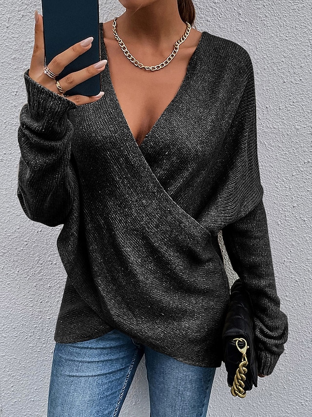 Womens Clothing Sweaters & Cardigans | Womens Sweater Pullover Jumper Criss Cross Knitted Solid Color Stylish Casual Long Sleeve