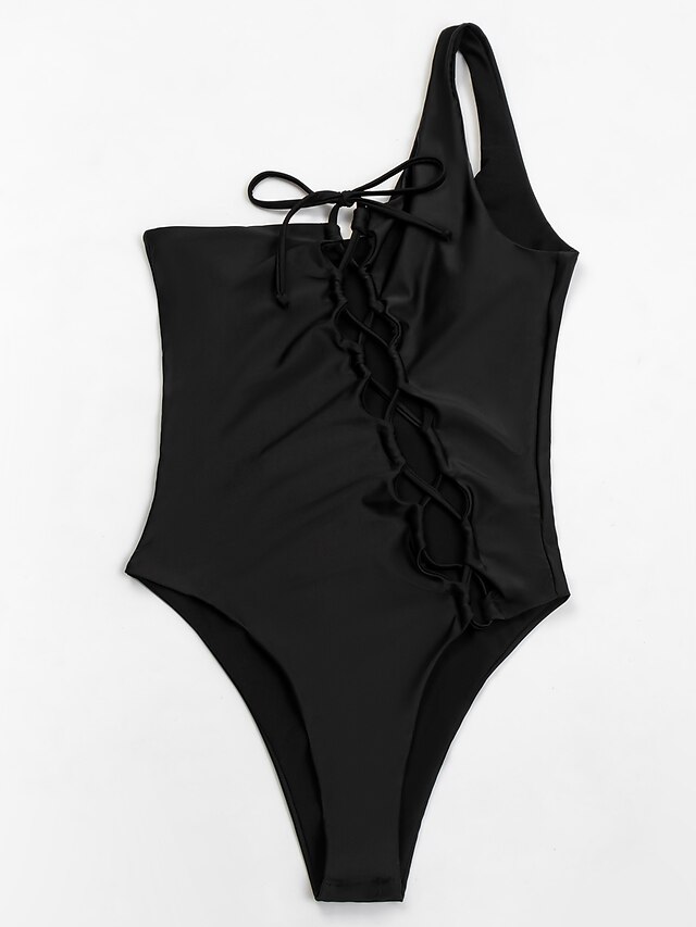 Womens Clothing Womens Swimwear | Womens Swimwear One Piece Monokini Bathing Suits trikini Normal Swimsuit Slim Solid Color Blac