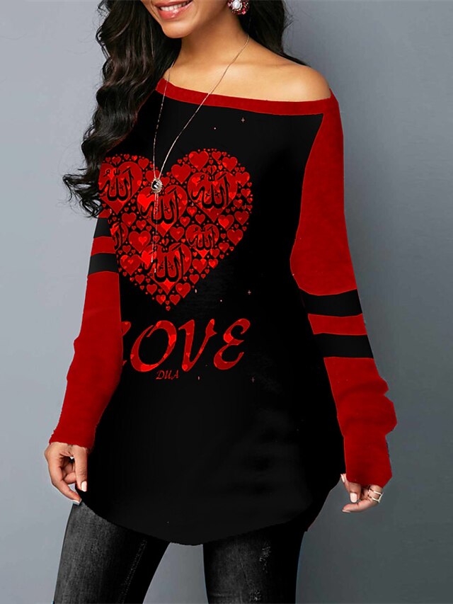 Womens Clothing Womens Dresses | Womens Shift Dress Short Mini Dress White Black Red Long Sleeve Plaid Heart Letter Print Fall W