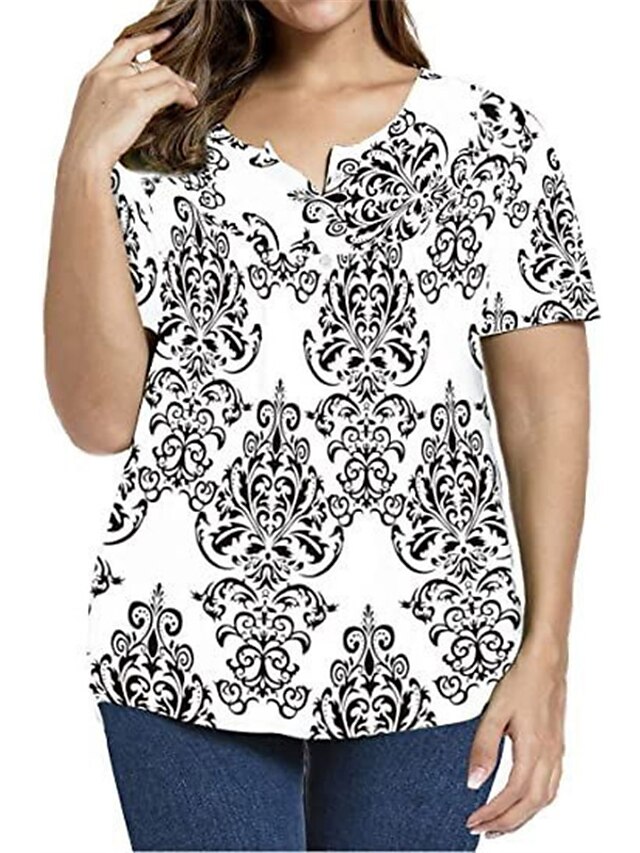 Womens Clothing Plus Size Collection | Womens Plus Size Tops T shirt Floral Print Short Sleeve Crewneck Streetwear Daily Going o