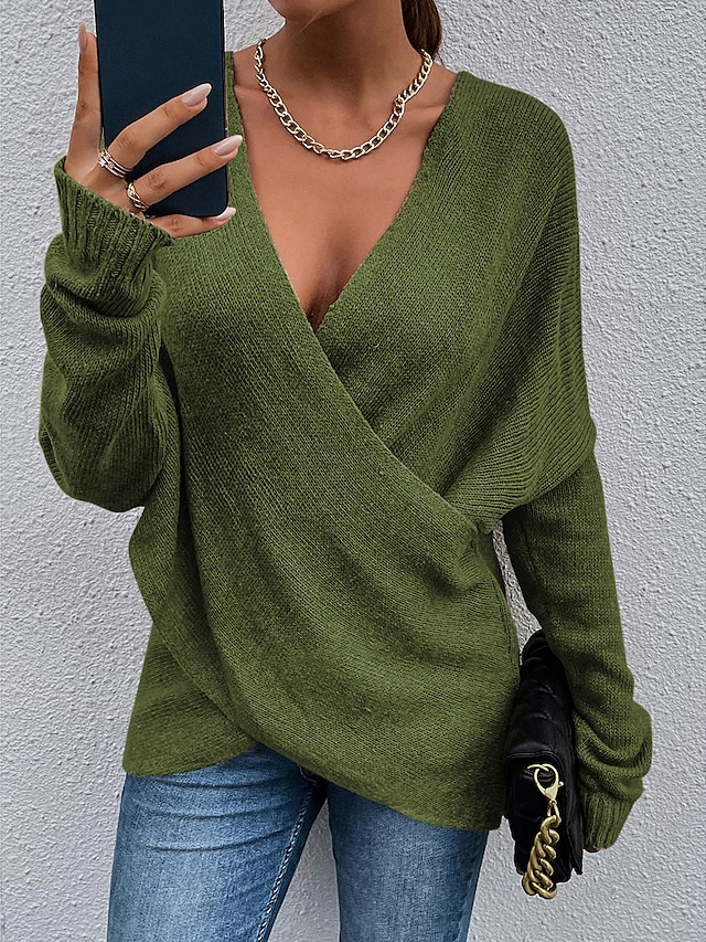 Womens Clothing Sweaters & Cardigans | Womens Sweater Pullover Jumper Criss Cross Knitted Solid Color Stylish Casual Long Sleeve