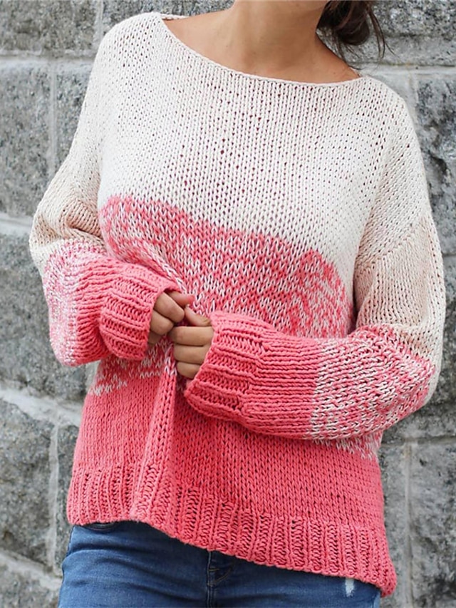 Womens Clothing Sweaters & Cardigans | Womens Pullover Sweater Jumper crochet Knit Knitted Striped Crew Neck Stylish Casual Dail