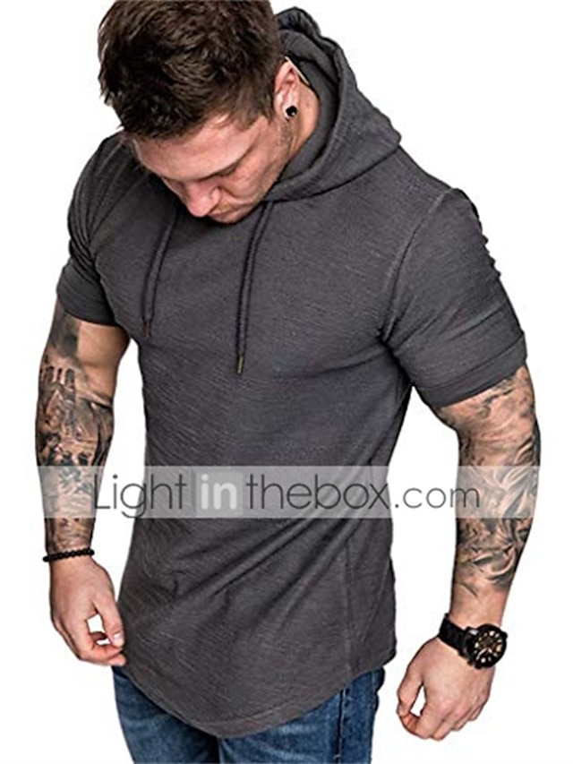 Mens Clothing Mens Hoodies & Sweatshirts | mens fashion casual hooded t-shirts short sleeve solid color summer hooded t-shirts -