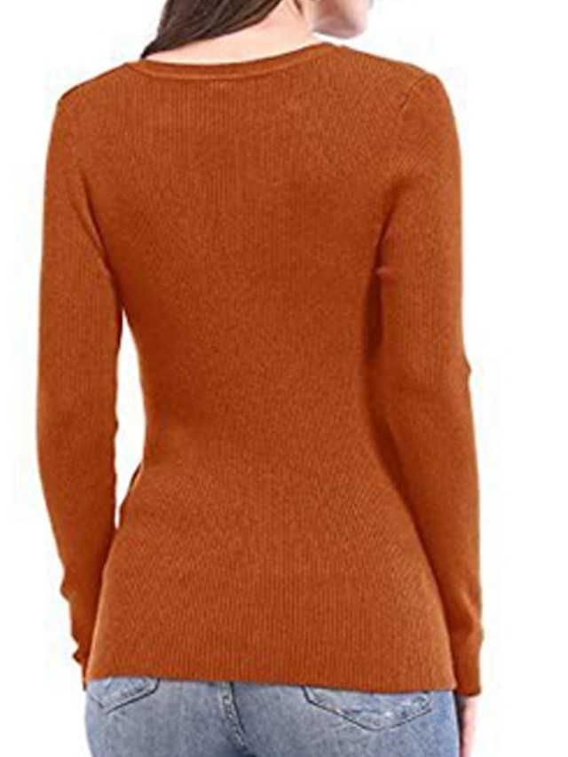 Womens Clothing Sweaters & Cardigans | Womens Pullover Sweater Jumper Knit Knitted Button Pure Color V Neck Stylish Casual Home 