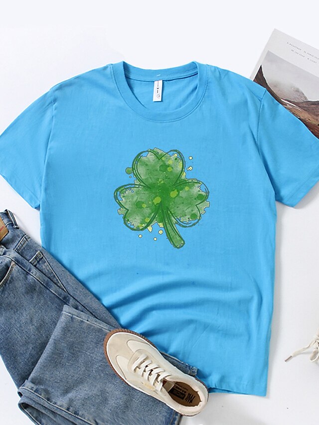 Womens Clothing Plus Size Collection | Womens Plus Size Tops T shirt Leaf Clover Print Short Sleeve Crewneck Streetwear Daily Go