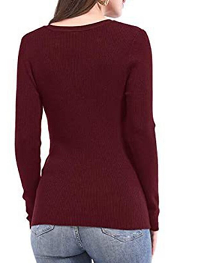 Womens Clothing Sweaters & Cardigans | Womens Pullover Sweater Jumper Knit Knitted Button Pure Color V Neck Stylish Casual Home 