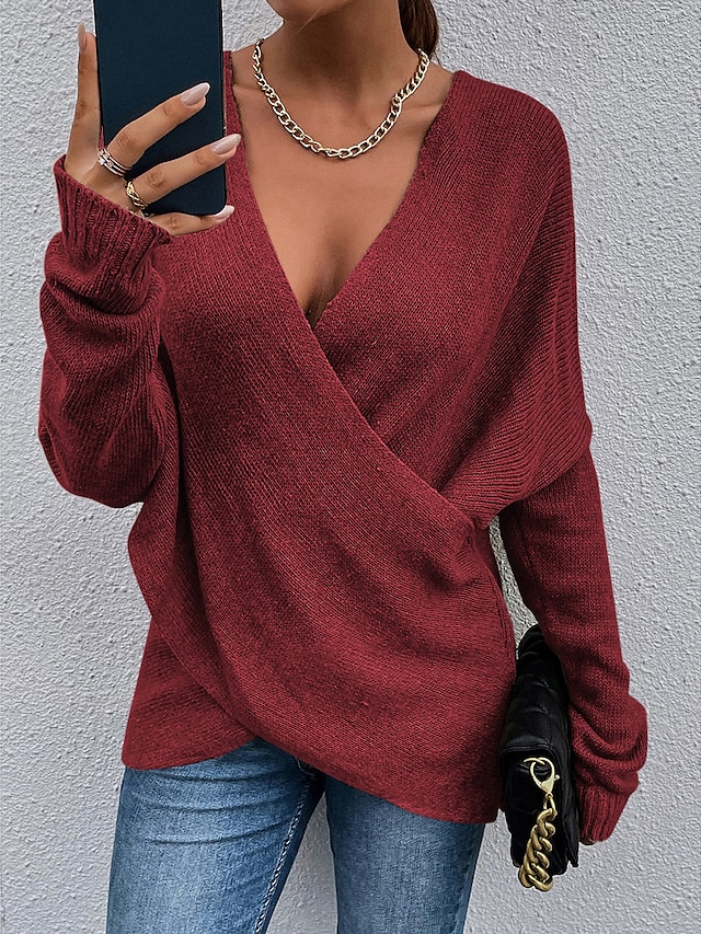 Womens Clothing Sweaters & Cardigans | Womens Sweater Pullover Jumper Criss Cross Knitted Solid Color Stylish Casual Long Sleeve