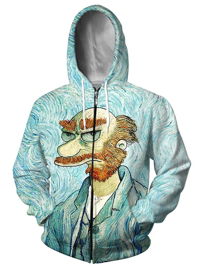 Mens Clothing Mens Hoodies & Sweatshirts | Mens Unisex Full Zip Hoodie Jacket Cartoon Graphic Prints Zipper Print Daily Sports 3