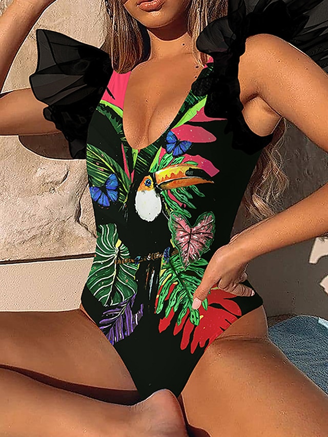 Womens Clothing Womens Swimwear | Womens Swimwear One Piece Monokini Bathing Suits Normal Swimsuit Tummy Control Ruffle Open Bac