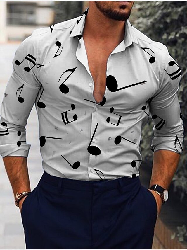 Mens Clothing Mens Shirts | Mens Shirt Symbol Turndown Street Casual Button-Down Print Long Sleeve Tops Casual Fashion Breathabl