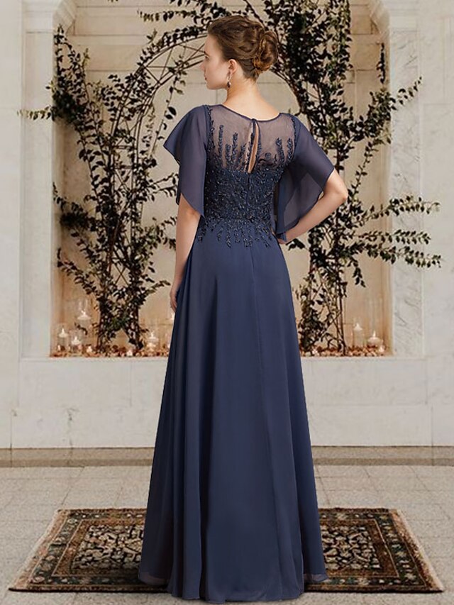 A-Line Mother of the Bride Dress Elegant Jewel Neck Floor Length ...