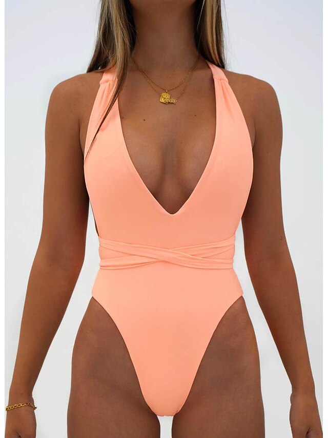 Womens Clothing Womens Swimwear | Womens Swimwear One Piece Monokini Bathing Suits Normal Swimsuit Backless Tummy Control Pure C