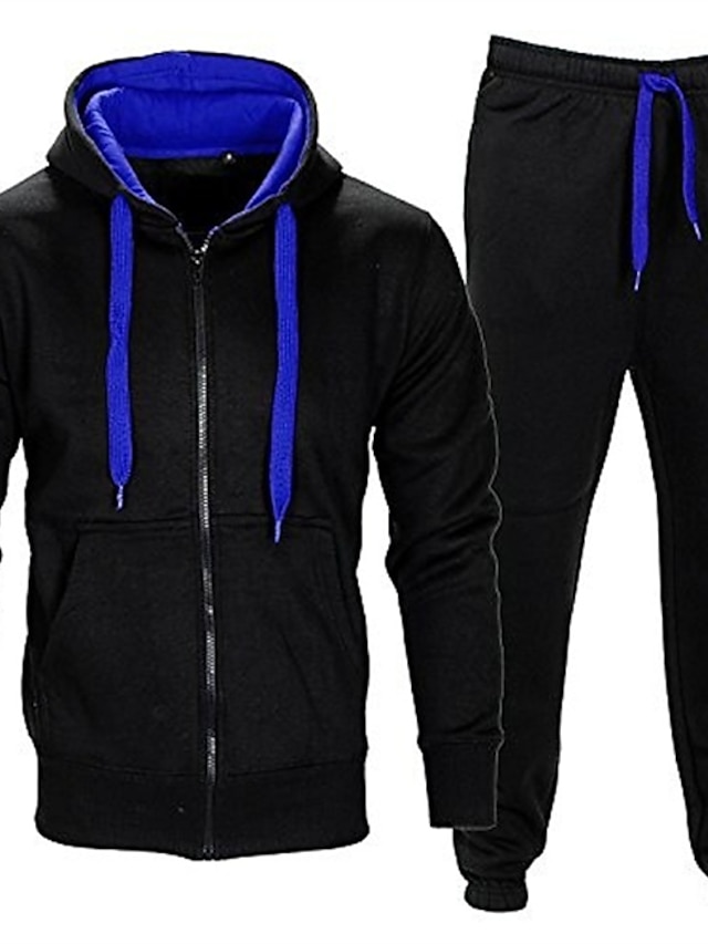  Men's Tracksuit Sweatsuit Black and Blue Dark Gray and Blue Navy / Red Light gray and red Light gray and blue Sports & Outdoor Clothing Apparel Hoodies Sweatshirts 