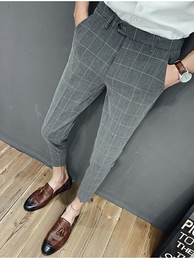 Mens Clothing Mens Bottoms | Mens Fashion Streetwear Dress Pants Straight Chinos Pocket Ankle-Length Pants Business Casual Solid