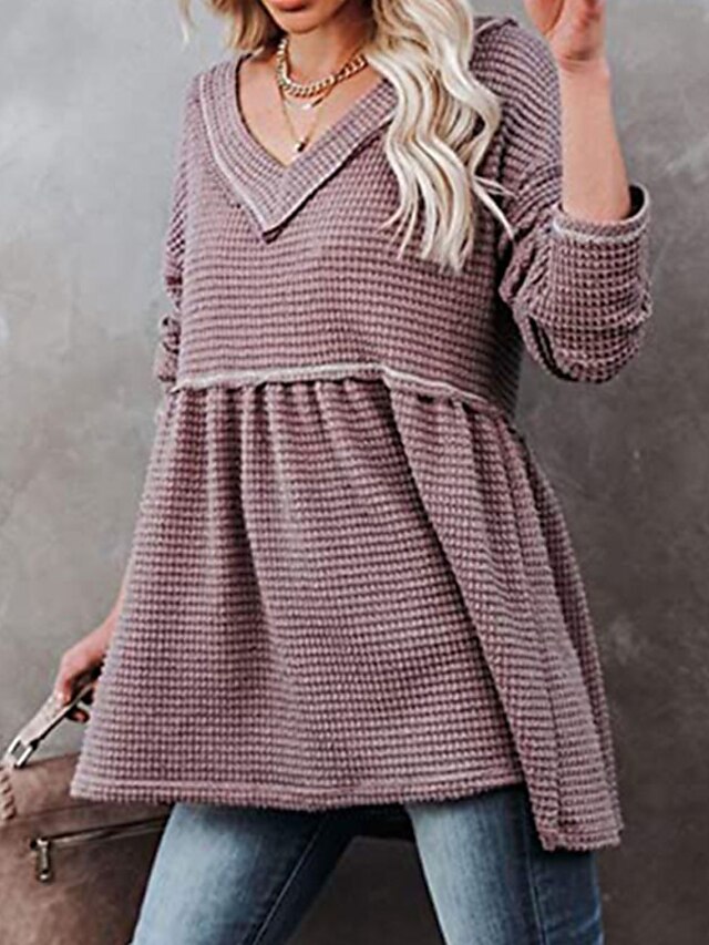 Womens Clothing Sweaters & Cardigans | Womens Pullover Sweater Jumper waffle Knit Tunic Pleated Knitted Solid Color V Neck Styli