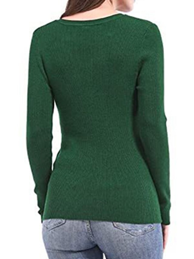 Womens Clothing Sweaters & Cardigans | Womens Pullover Sweater Jumper Knit Knitted Button Pure Color V Neck Stylish Casual Home 