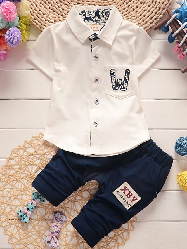 2 Pieces Baby Boys' Shirt & Shorts Clothing Set Active Casual Sport Outdoor Green White Yellow