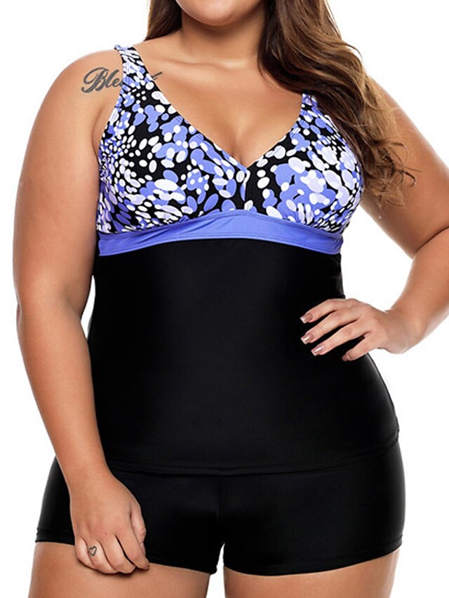 Women's Swimwear Tankini 2 Piece Plus Size Swimsuit Open Back Printing