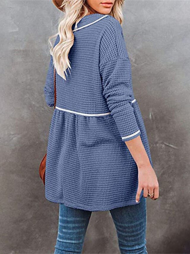 Womens Clothing Sweaters & Cardigans | Womens Pullover Sweater Jumper waffle Knit Tunic Pleated Knitted Solid Color V Neck Styli