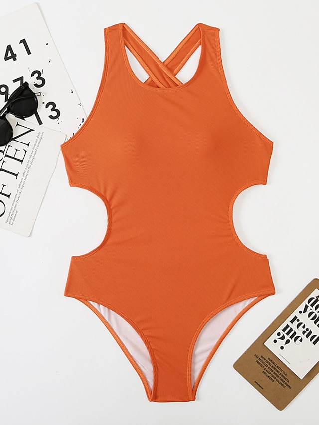 Womens Clothing Womens Swimwear | Womens Swimwear One Piece Monokini Bathing Suits Normal Swimsuit Backless Hole Pure Color Whit