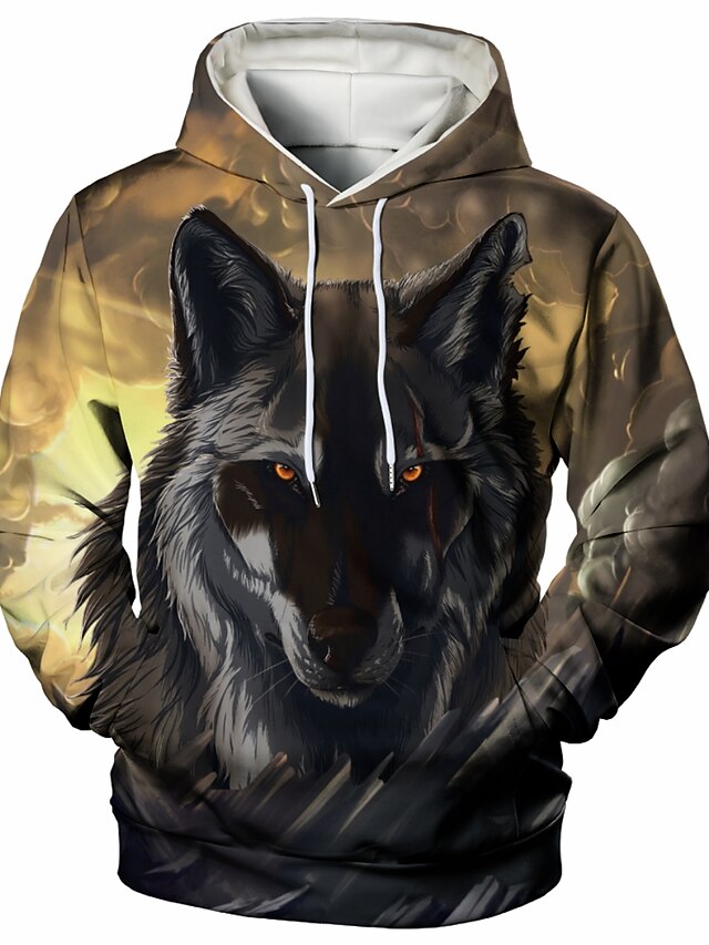 Mens Clothing Mens Hoodies & Sweatshirts | Mens Pullover Hoodie Sweatshirt Graphic Wolf Animal Casual Daily Weekend 3D Print Cas