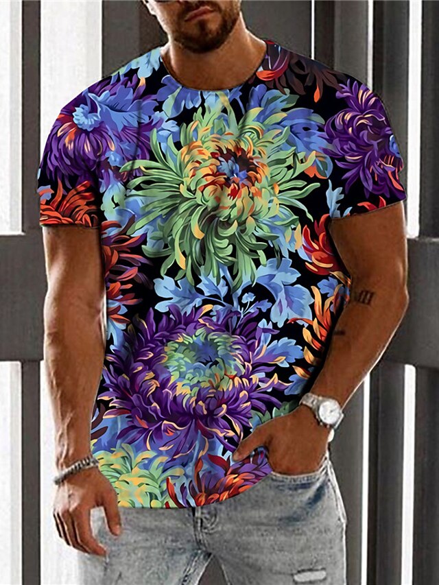 Mens Clothing Mens Tees & Tank Tops | Mens Unisex T shirt Tee 3D Print Floral Graphic Prints Crew Neck Daily Holiday Print Short