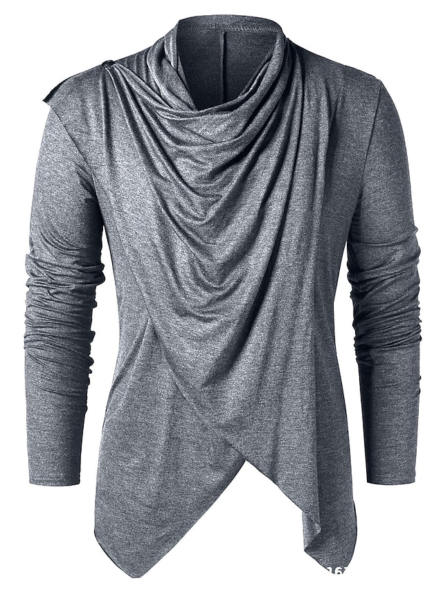  Camiseta de manga larga con cuello redondo sólido de caballero retro para hombre, blusa informal suelta asimétrica punk, blusa verde militar