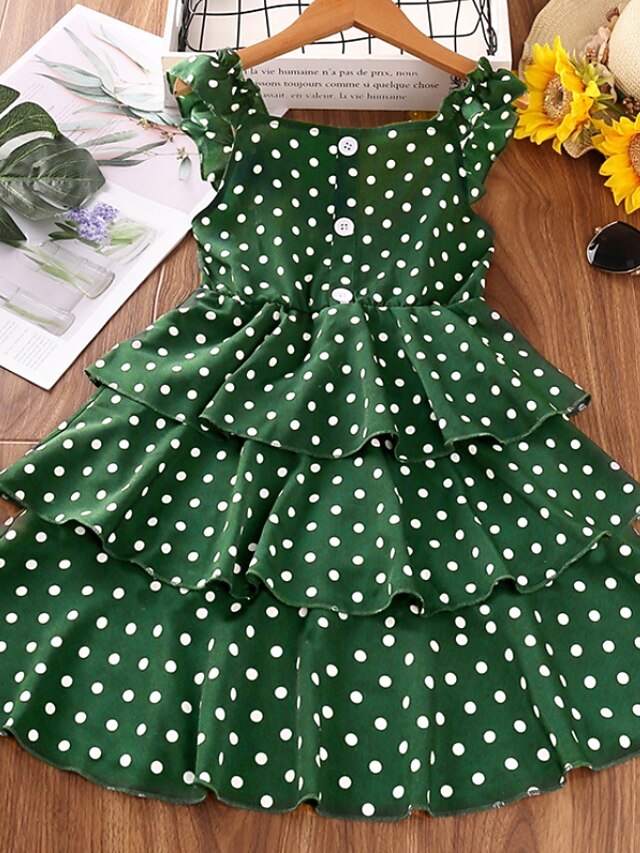 Bambino Piccolo Da ragazza Vestito A pois Pop art Abito linea A Sportivo  Giornaliero Increspato Con balze Collage Verde Medio Senza maniche stile  sveglio Dolce Vestitini Autunno Estate Standard 4-12 del 8972189