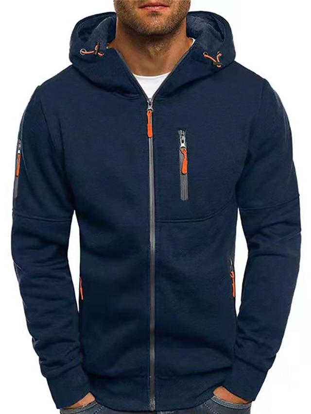 Mens Clothing Mens Hoodies & Sweatshirts | Mens Full Zip Hoodie Jacket Solid Color Zipper Casual Daily Holiday Casual Big and Ta