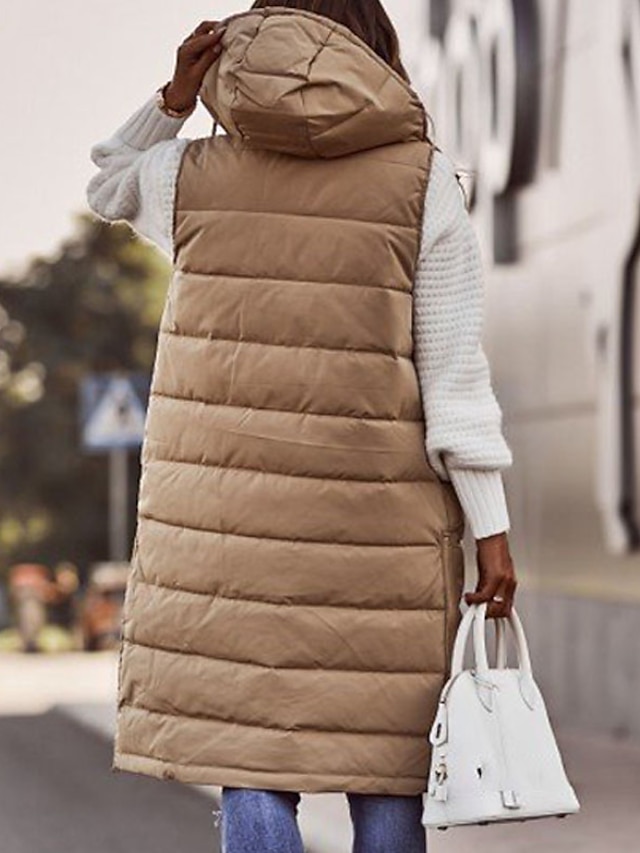 Women's Winter Jacket Long Puffer Vest Fall Maillard Outdoor Street ...