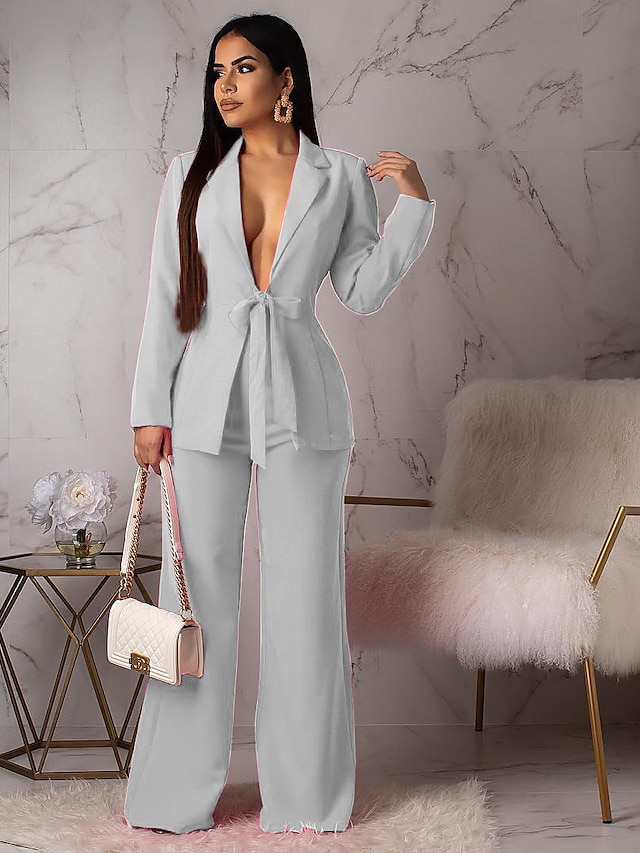 Women's Blazer Office Suit Pants Sets Basic Fuchsia White Office Work ...