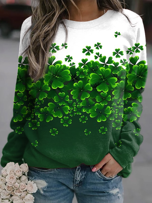 Women's Sweatshirt Pullover St. Patrick's Day Clover Leaf Print Daily ...