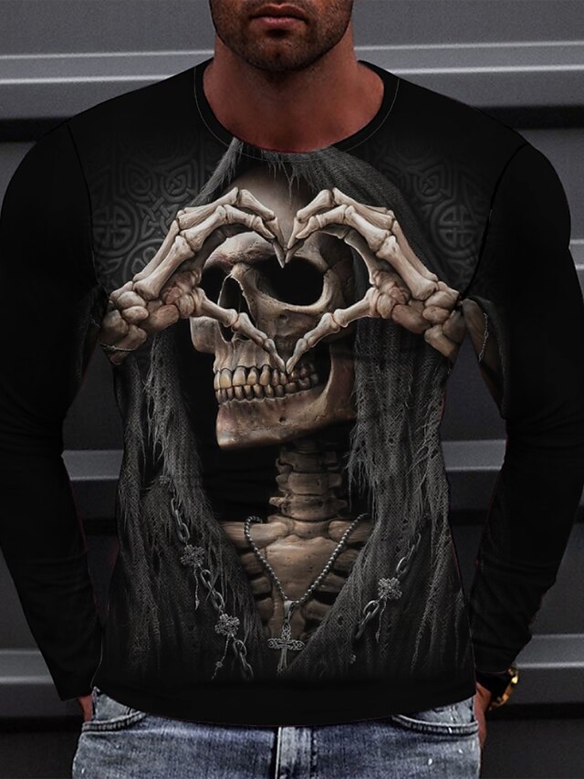 Mens Clothing Mens Tees & Tank Tops | Mens Tee T shirt Tee 3D Print Graphic Heart Skull Round Neck Casual Daily 3D Print Long Sl