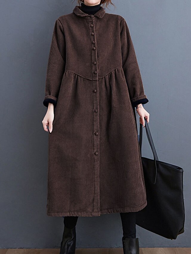 Womens Clothing Womens Outerwear | Womens Trench Coat Coat Long Pocket Coat Black Dark Green Brown Coffee Casual Street Spring S