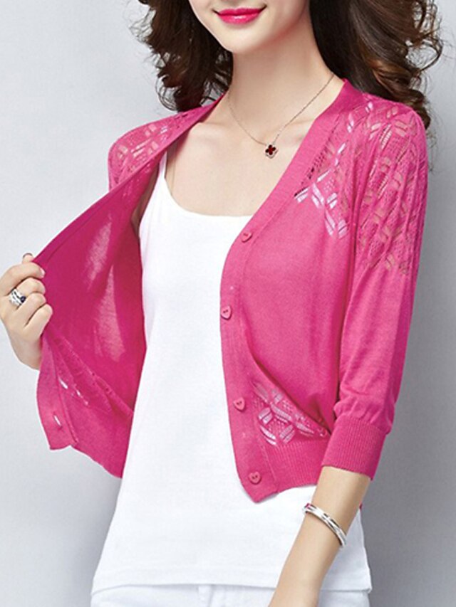Women's Shrug Knitted Button Pure Color Stylish Elegant Casual 3/4