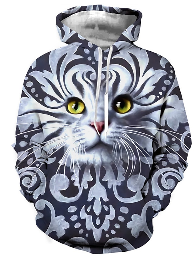 Mens Clothing Mens Hoodies & Sweatshirts | Mens Unisex Pullover Hoodie Sweatshirt Cat Graphic Prints Print Daily Sports 3D Print