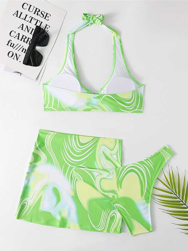 Womens Clothing Womens Swimwear | Womens Swimwear Bikini Three Piece Normal Swimsuit Open Back Tie Dye Green Blue Purple Fuchsia