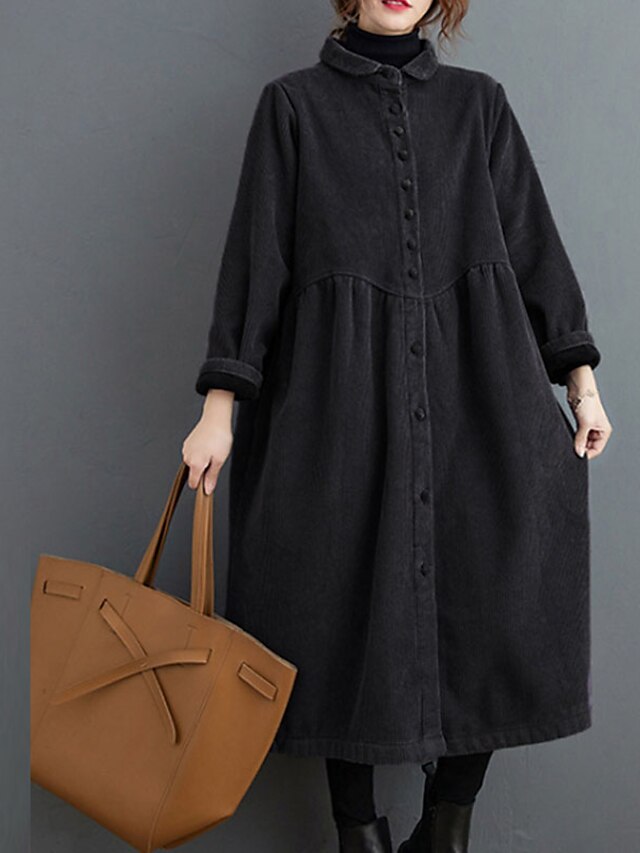 Womens Clothing Womens Outerwear | Womens Trench Coat Coat Long Pocket Coat Black Dark Green Brown Coffee Casual Street Spring S