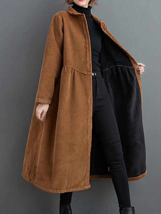 Womens Clothing Womens Outerwear | Womens Trench Coat Coat Long Pocket Coat Black Dark Green Brown Coffee Casual Street Spring S