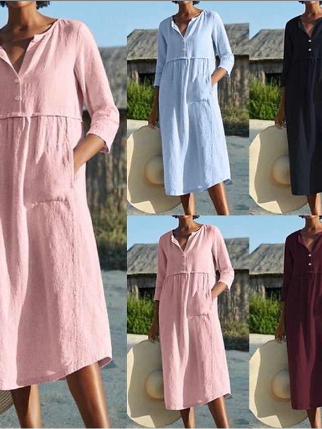 Womens Clothing Womens Sleep & Lounge | Womens Pajamas Nightgown Pure Color Comfort Home Daily Cotton And Linen V Wire Pocket Bu