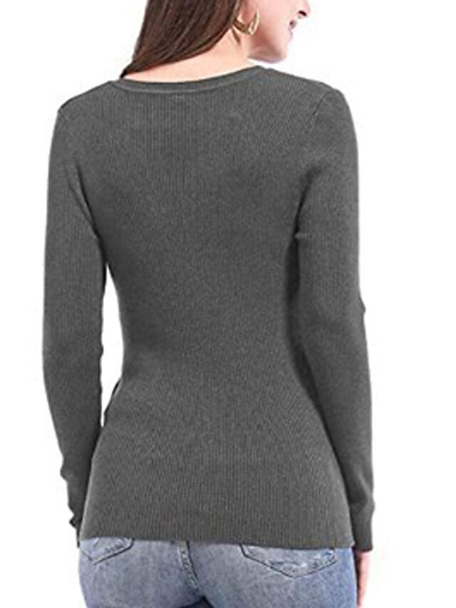 Womens Clothing Sweaters & Cardigans | Womens Pullover Sweater Jumper Knit Knitted Button Pure Color V Neck Stylish Casual Home 