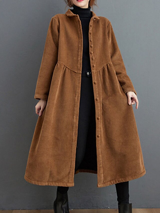 Womens Clothing Womens Outerwear | Womens Trench Coat Coat Long Pocket Coat Black Dark Green Brown Coffee Casual Street Spring S