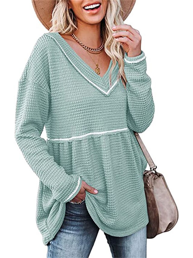 Womens Clothing Sweaters & Cardigans | Womens Pullover Sweater Jumper waffle Knit Tunic Pleated Knitted Solid Color V Neck Styli