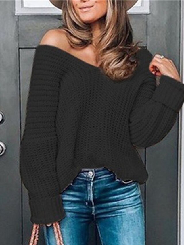 Womens Clothing Sweaters & Cardigans | Womens Pullover Sweater Jumper Knit Knitted Solid Color Off Shoulder Stylish Casual Daily